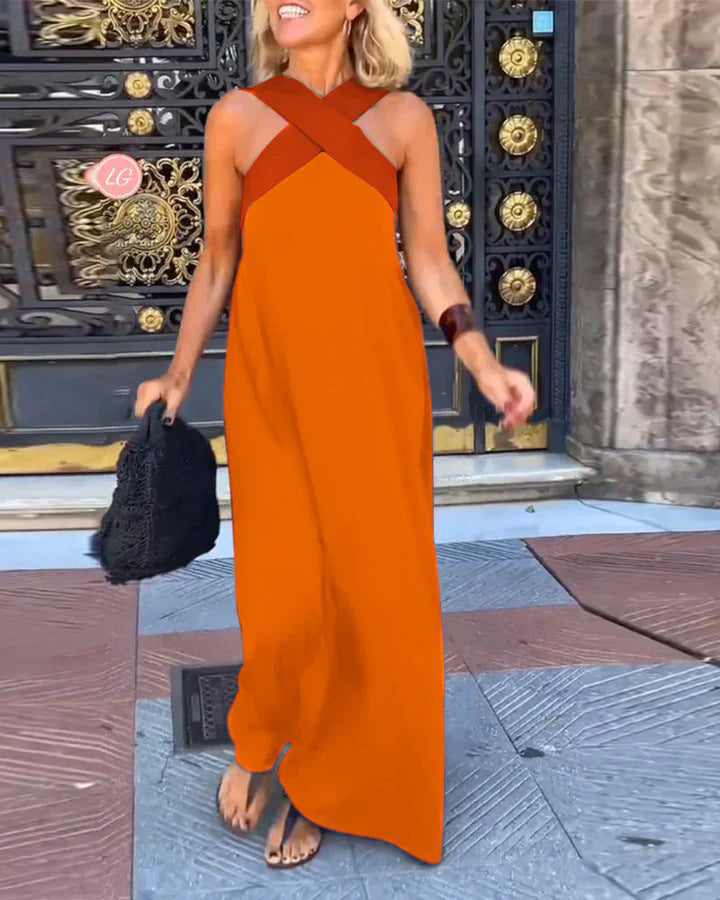 Women's Crossed Neck Maxi Dress Elegant Flowing Fit