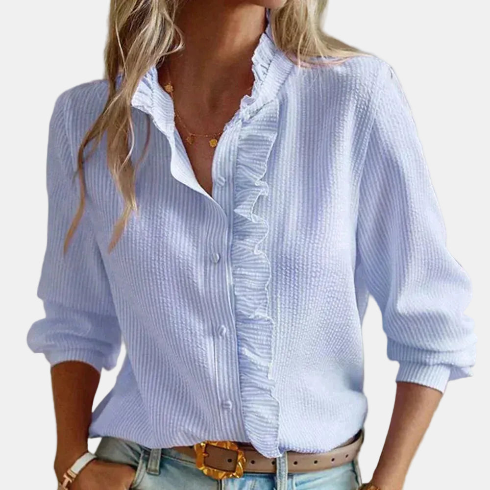 Women's Ruffle Trim Button Front Blouse