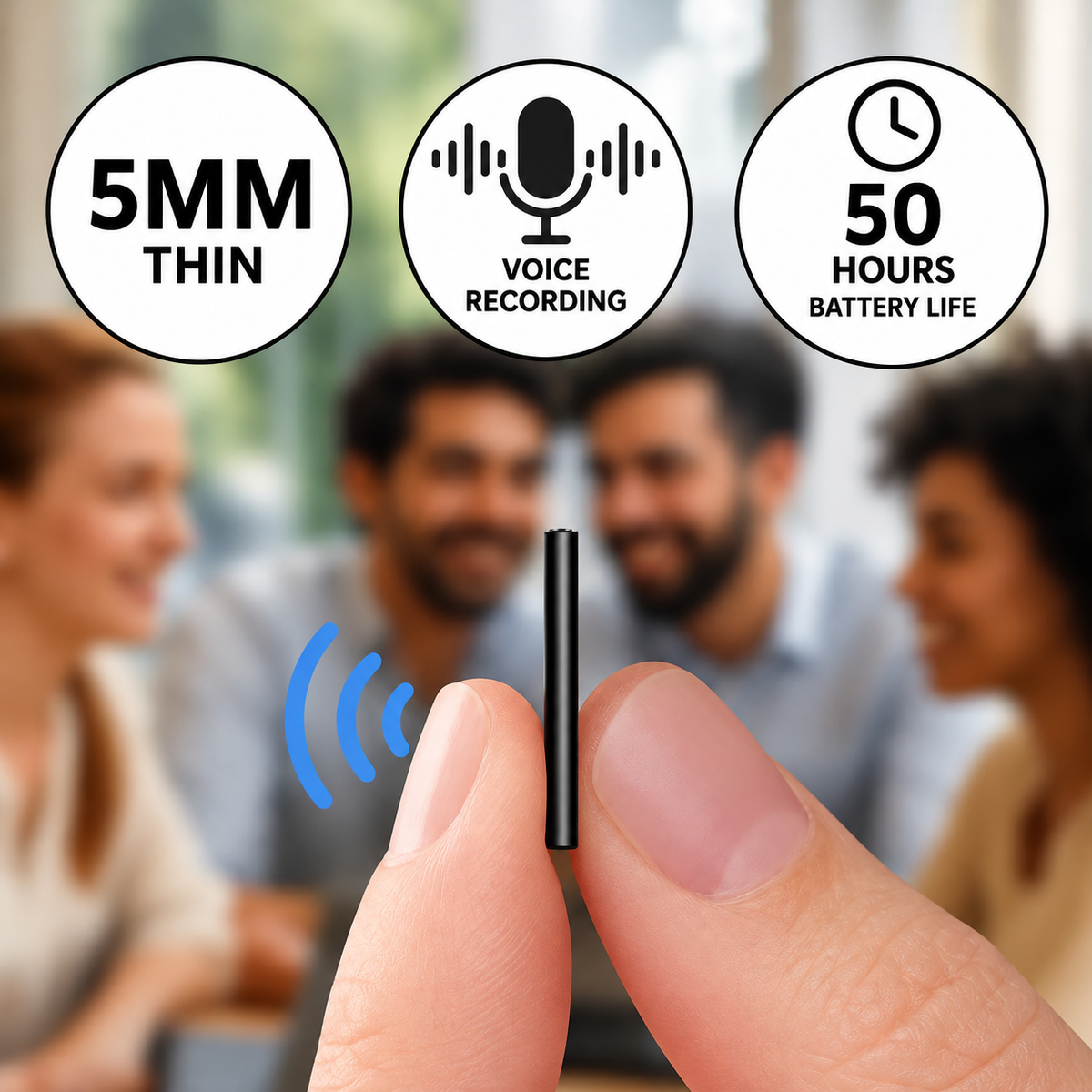 Mini-enregistreur vocal numérique – enregistrement audio HD de 50 h, design portable ultra-fin
