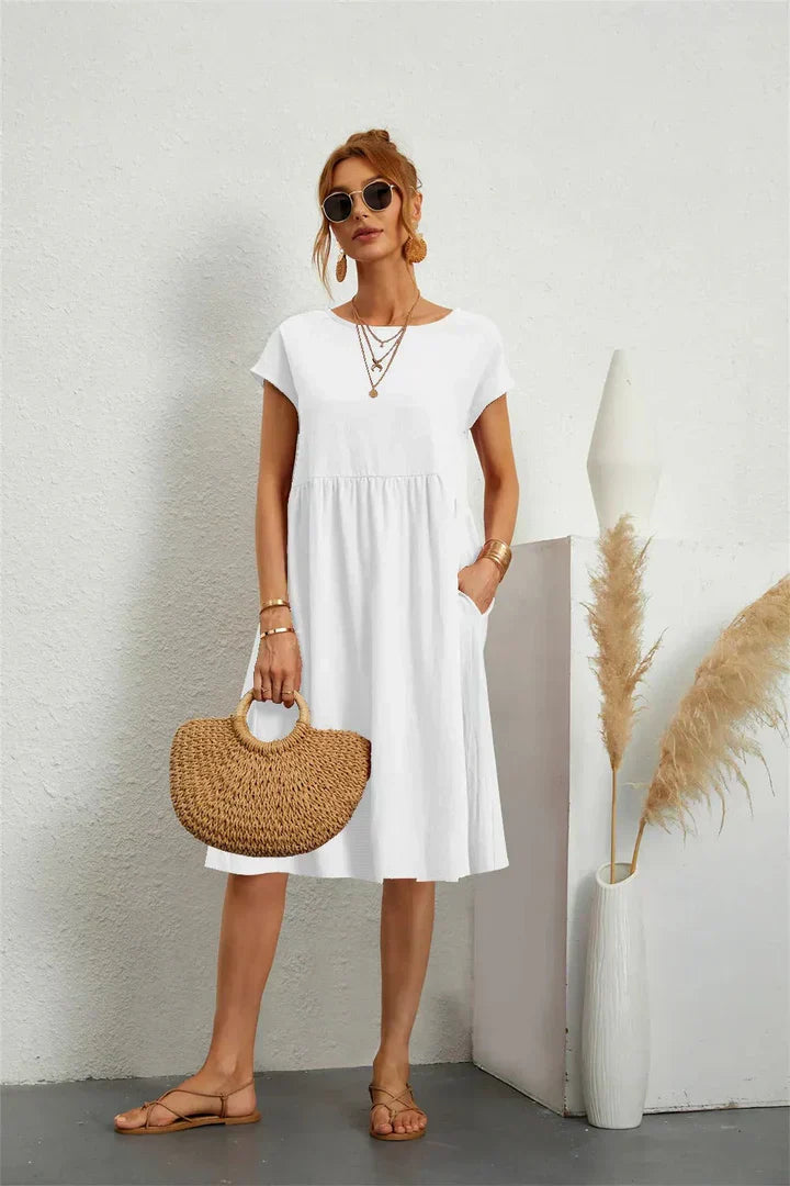 Robe midi à manches courtes pour femme, style de jour