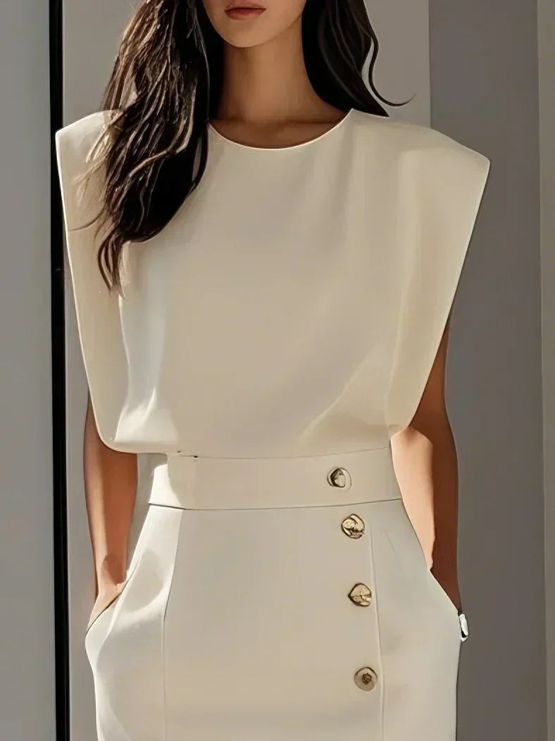 Women's Sleeveless Midi Dress Elegant Side Button