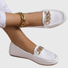 Women's Flat Slip-On Loafers with Gold Chain and Crystal Detail