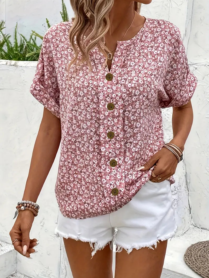 Women's Casual Floral Top with Button Detail