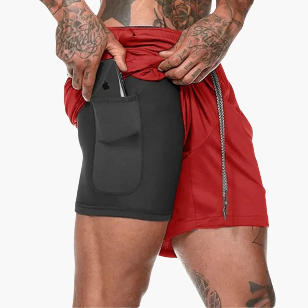 Men's Lightweight 2-in-1 Fitness Shorts with Compression Layer and Inner Pocket