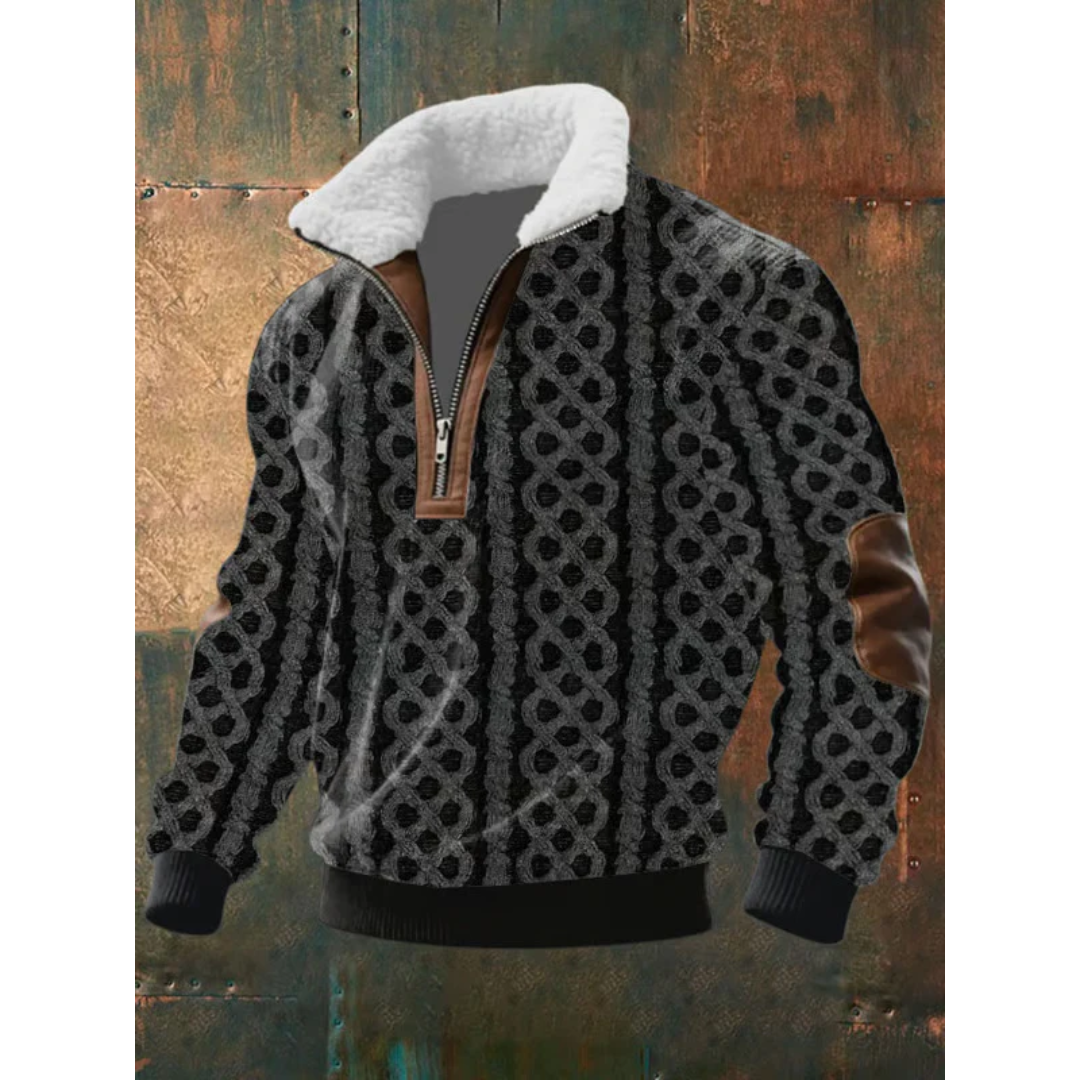 Pull-over pour homme à col montant zippé et motif losanges