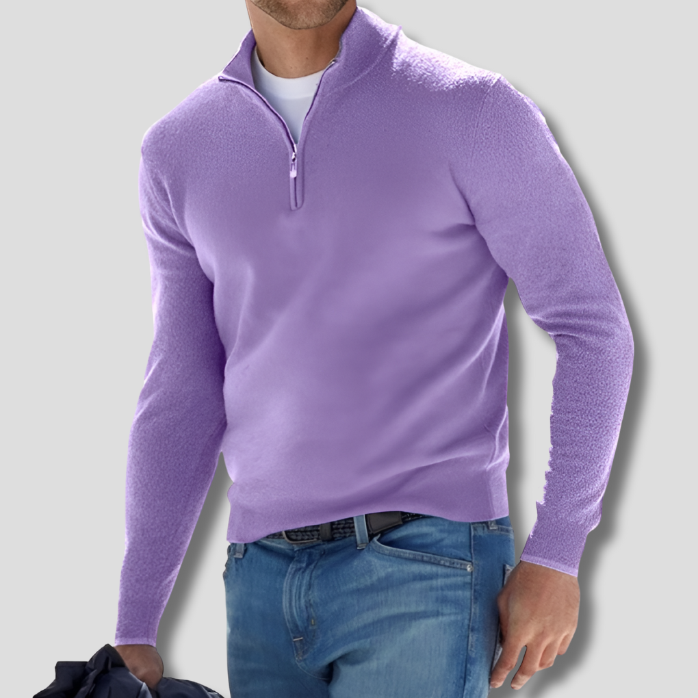 Pull élégant pour homme en mélange de coton à col zippé