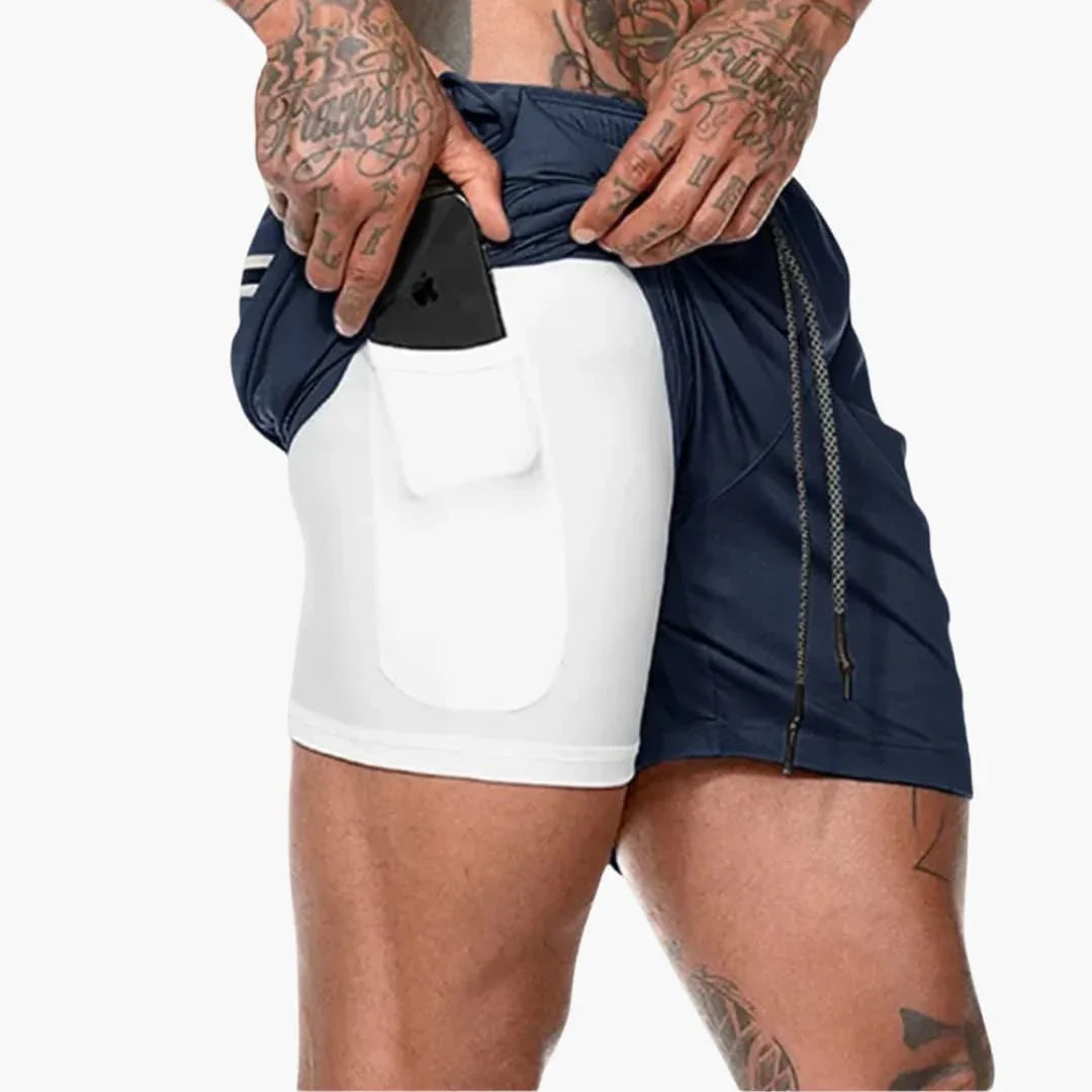 Men's Lightweight 2-in-1 Fitness Shorts with Compression Layer and Inner Pocket