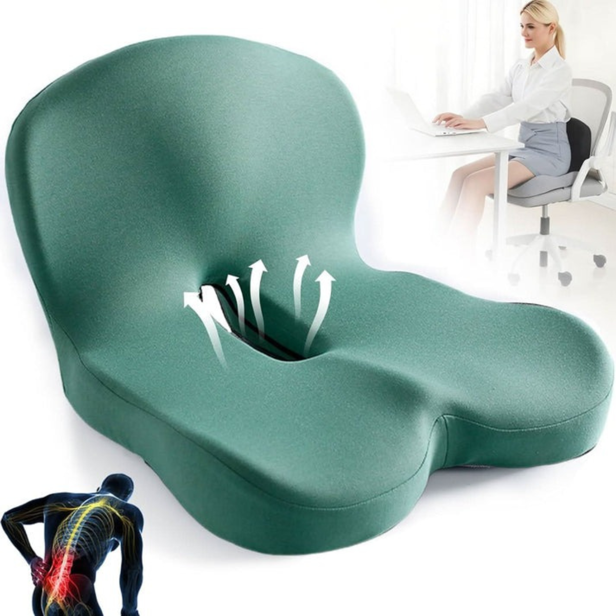 B&B Ergonomic Memory Foam Seat Cushion – Contoured Sitting Support