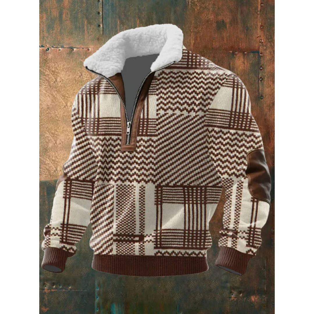 Pull-over pour homme à col montant zippé et motif losanges