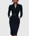 Women's Refined Midi Dress Three Quarter Sleeve Elegant Fit