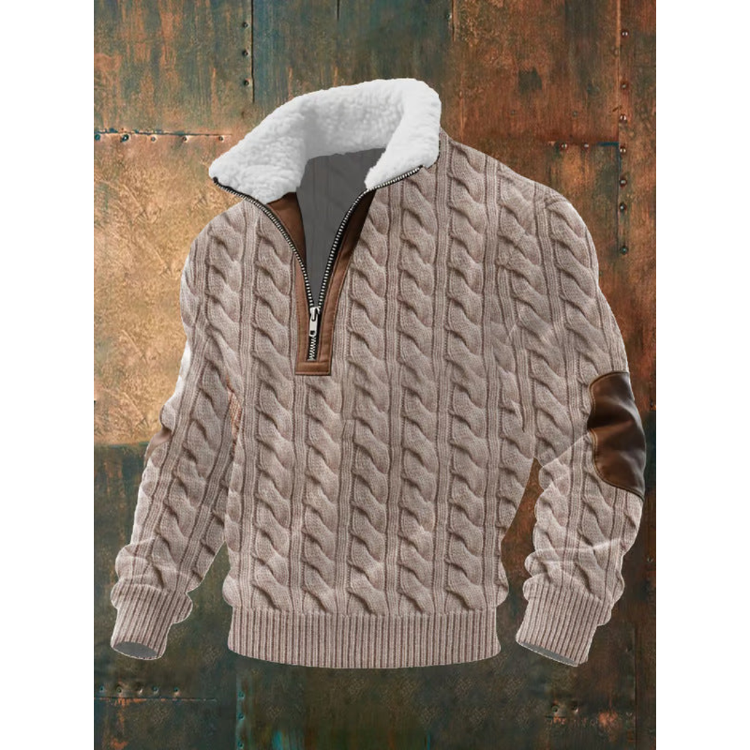 Pull-over pour homme à col montant zippé et motif losanges