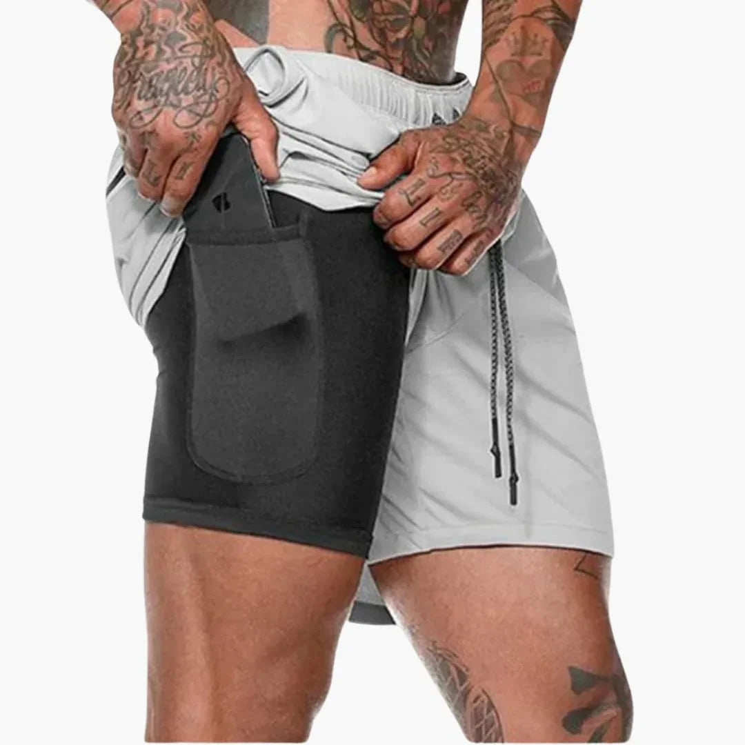 Men's Lightweight 2-in-1 Fitness Shorts with Compression Layer and Inner Pocket