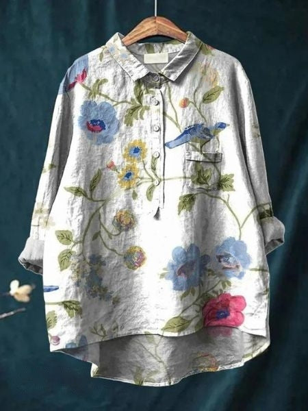 Blouse fleurie boutonnée pour femme, coupe décontractée