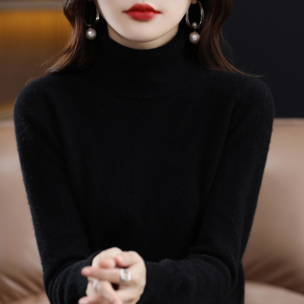 Women's Roll Neck Jumper with Long Sleeves