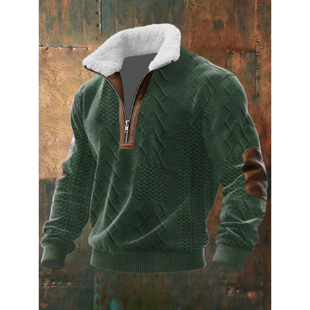 Pull-over pour homme à col montant zippé et motif losanges