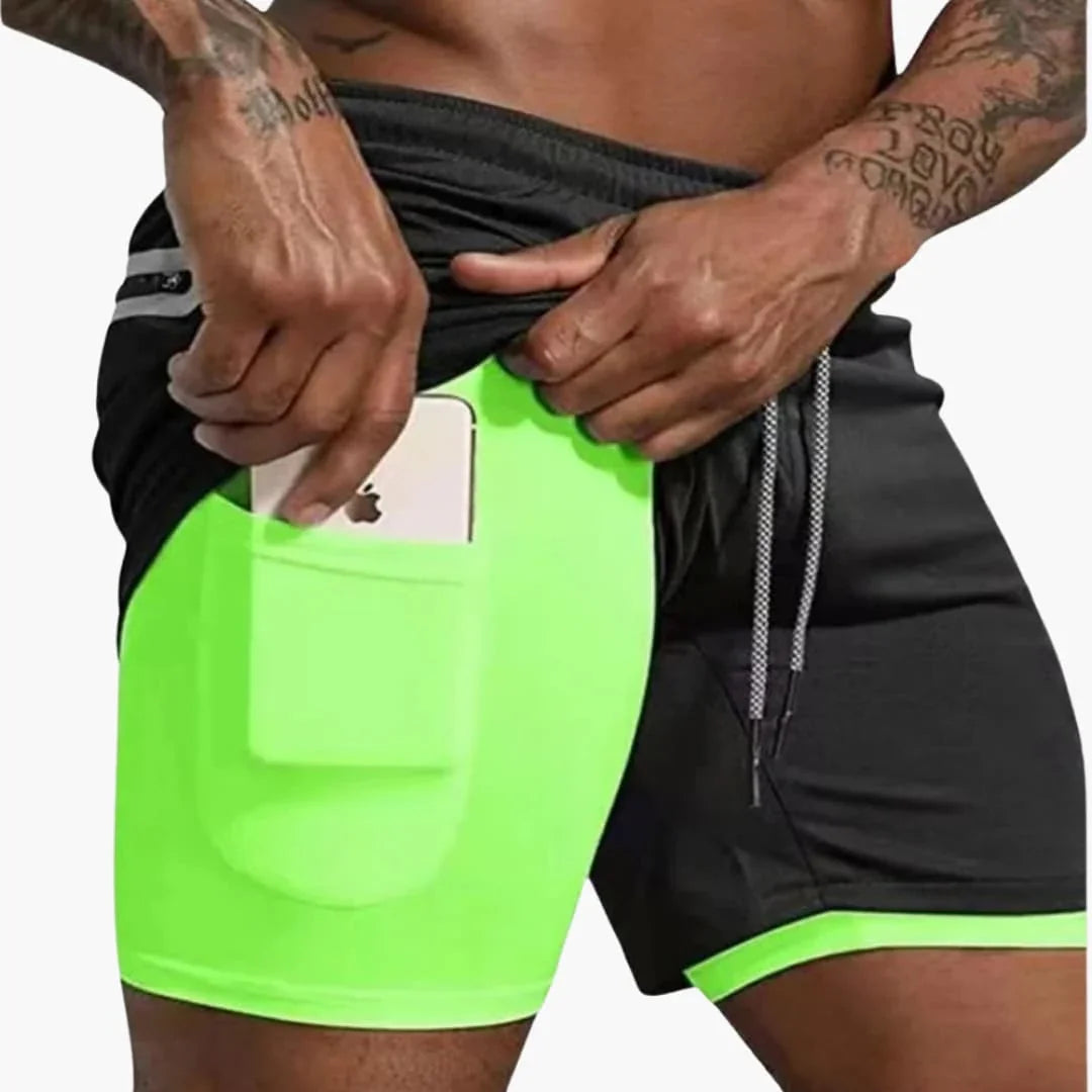 Men's Lightweight 2-in-1 Fitness Shorts with Compression Layer and Inner Pocket