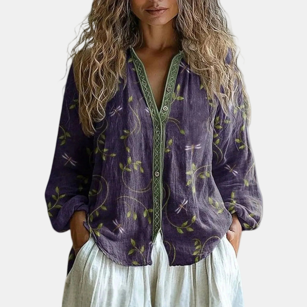 Blouse florale décontractée à manches longues pour femmes