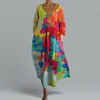 Women's Abstract Print Maxi Dress with V-Neck