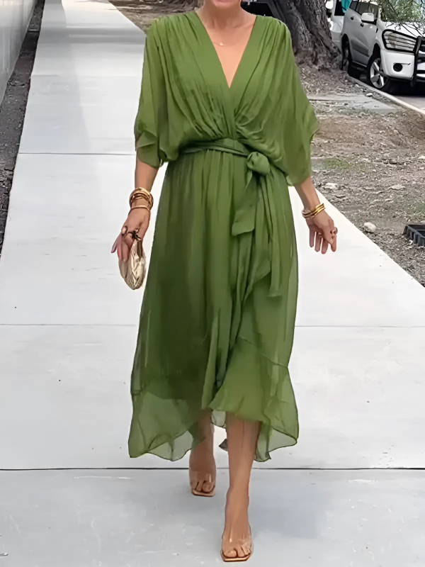 Robe midi portefeuille pour femmes, coupe élégante et fluide