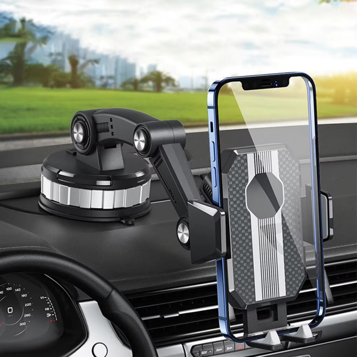Car Phone Holder with Strong Suction and 360° Rotation for One-Handed Use and Universal Compatibility