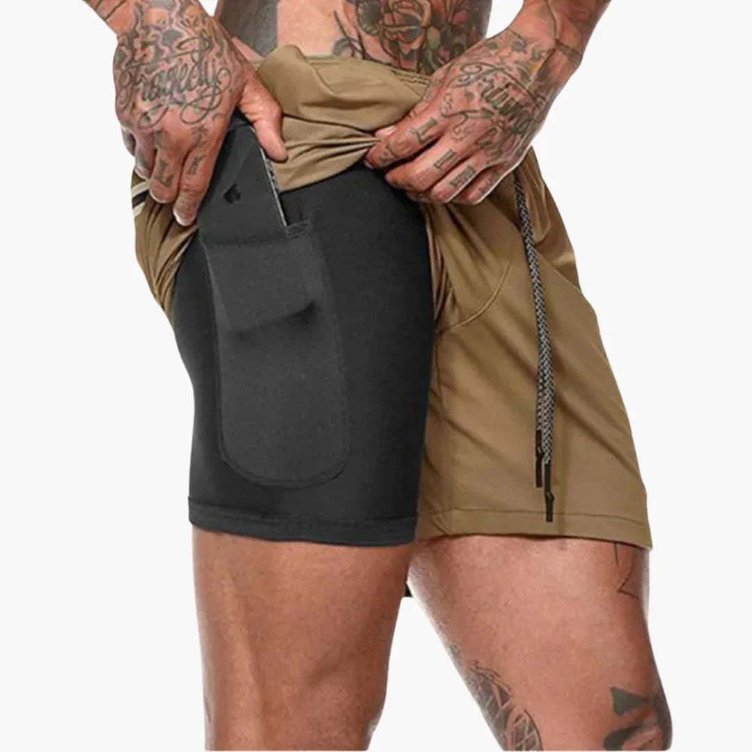 Men's Lightweight 2-in-1 Fitness Shorts with Compression Layer and Inner Pocket