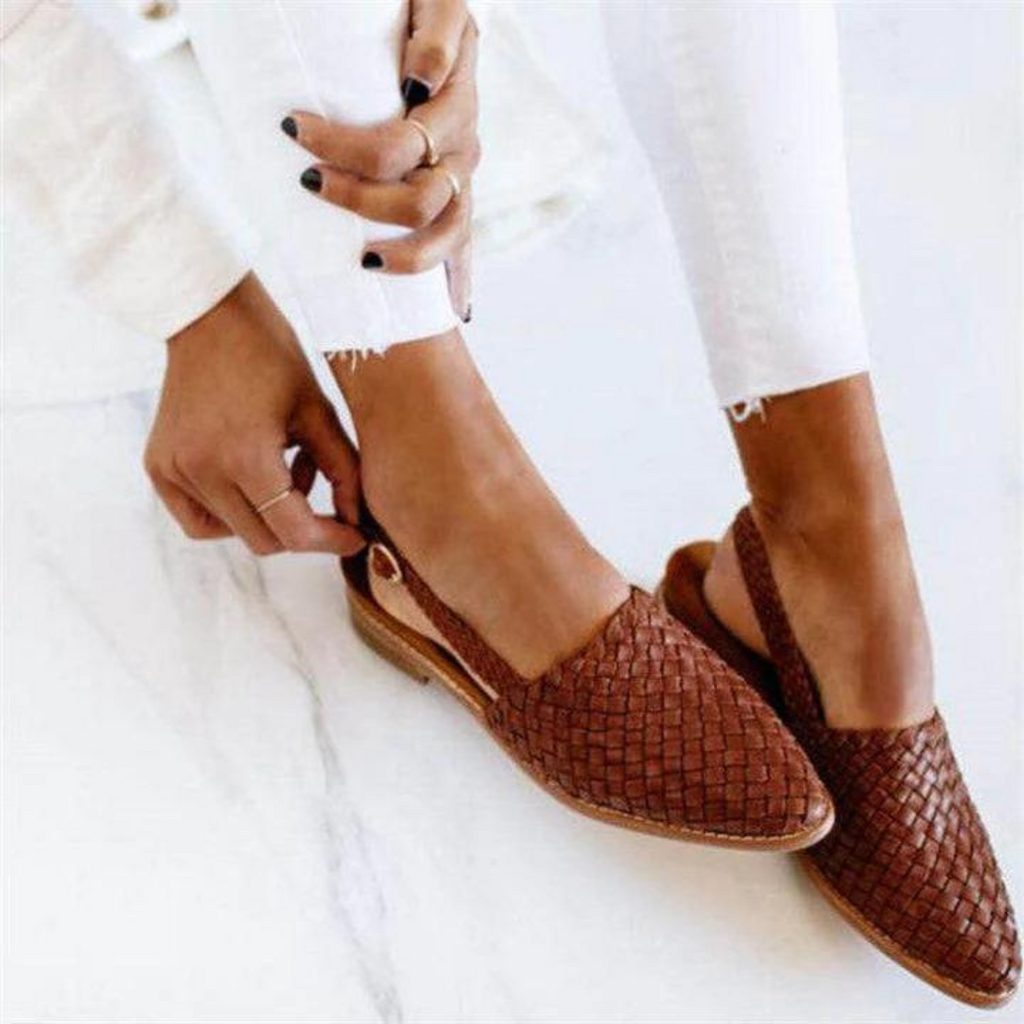 Ballerines en cuir tressé pour femmes, à enfiler, chaussures élégantes