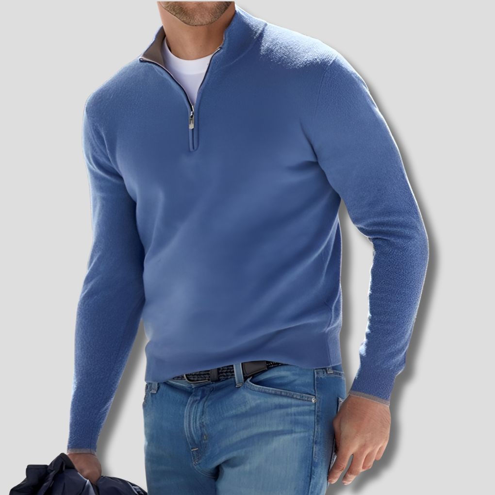 Pull élégant pour homme en mélange de coton à col zippé