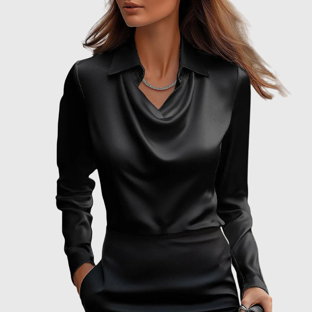 Blouse en satin pour femmes, col bénitier, manches longues, haut élégant
