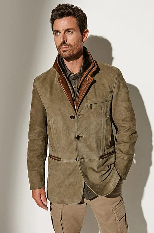 Men's Vintage Suede Jacket with Warm Lining for Autumn and Winter Wear