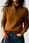 Pull torsadé pour femme avec fermeture élégante à boutons au col et design classique