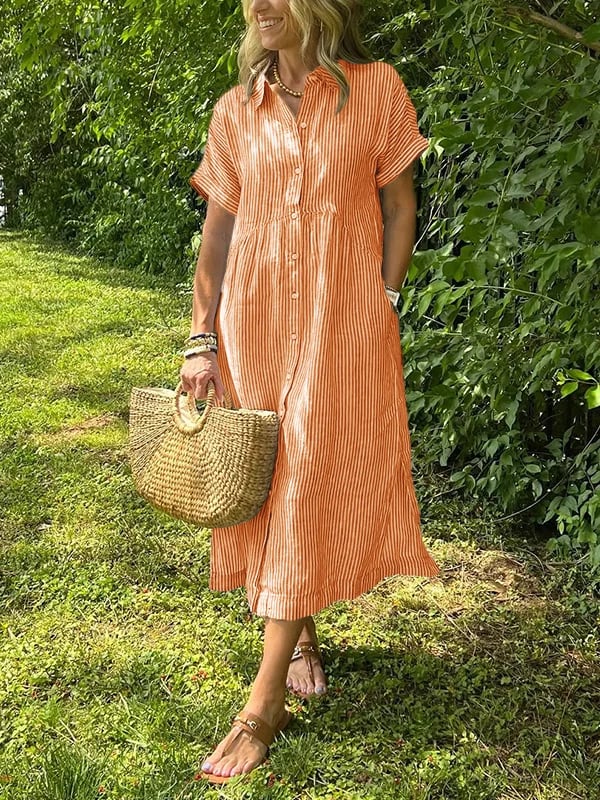 Robe midi longue à rayures verticales pour femme