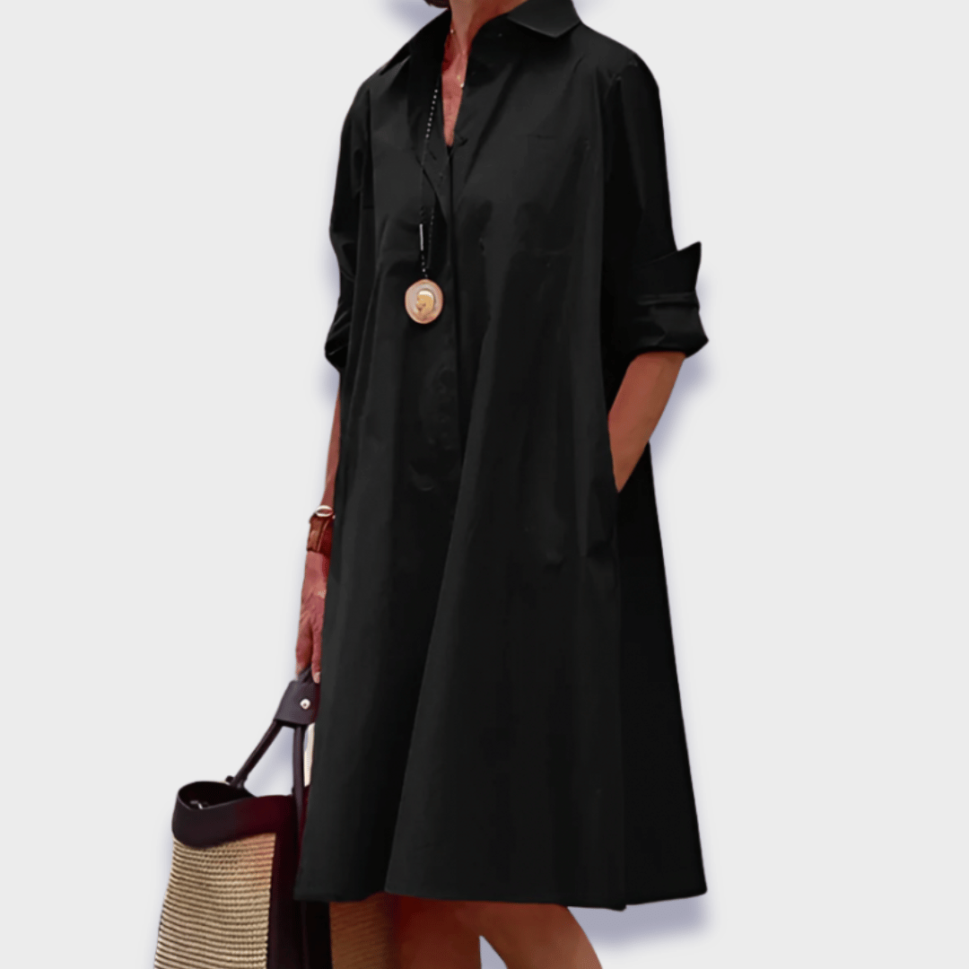 Robe midi à manches longues et coupe évasée pour femme