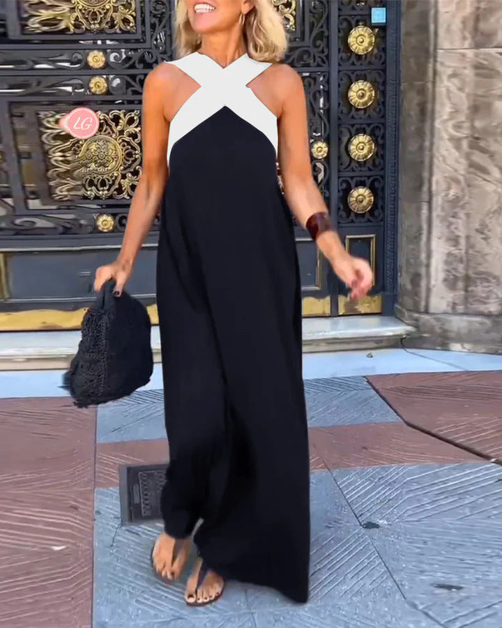 Women's Crossed Neck Maxi Dress Elegant Flowing Fit