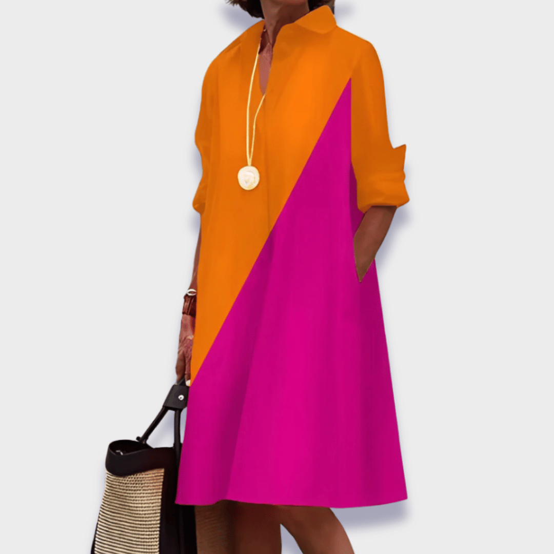 Robe midi à manches longues et coupe évasée pour femme
