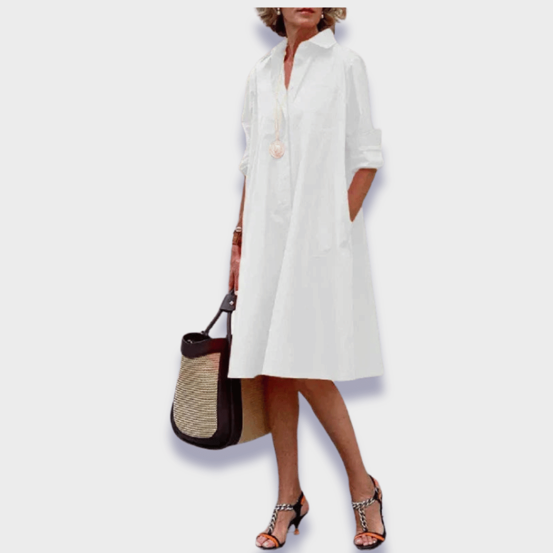 Robe midi à manches longues et coupe évasée pour femme