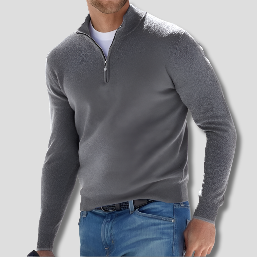 Pull élégant pour homme en mélange de coton à col zippé