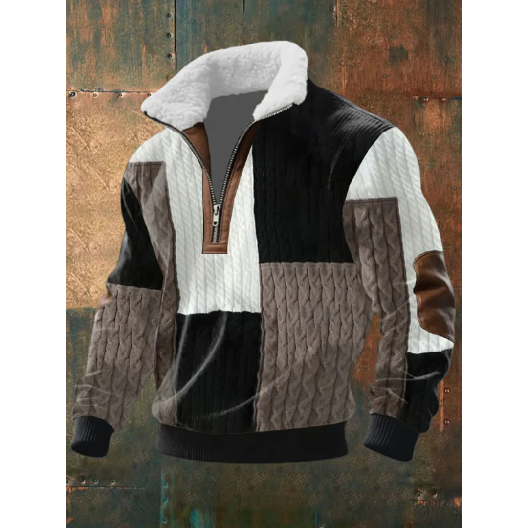 Pull-over pour homme à col montant zippé et motif losanges