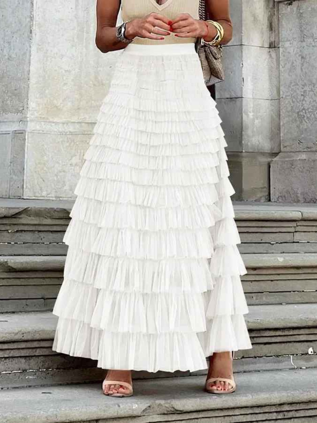 Jupe maxi à volants pour femmes, style bohème élégant