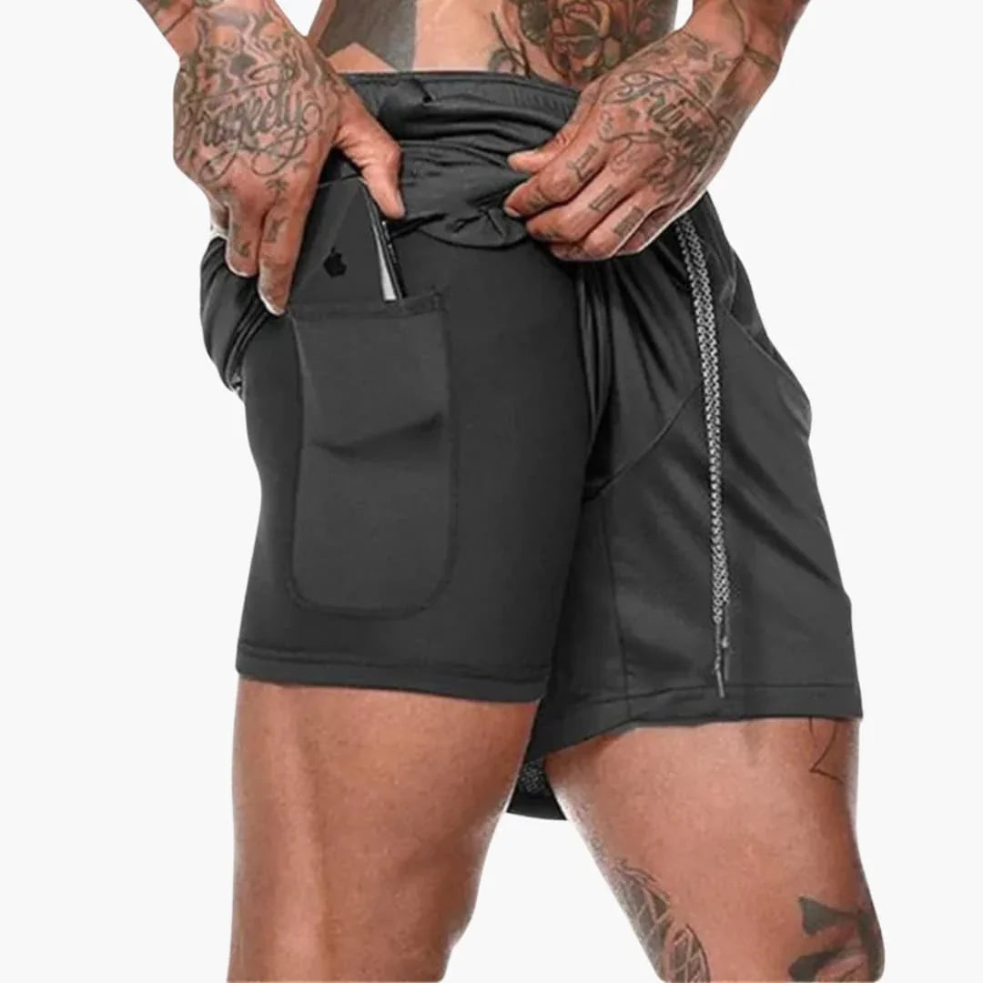 Men's Lightweight 2-in-1 Fitness Shorts with Compression Layer and Inner Pocket