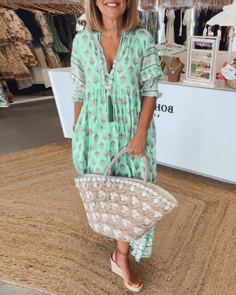 Robe maxi à col en V fleurie pour femmes, coupe décontractée et élégante