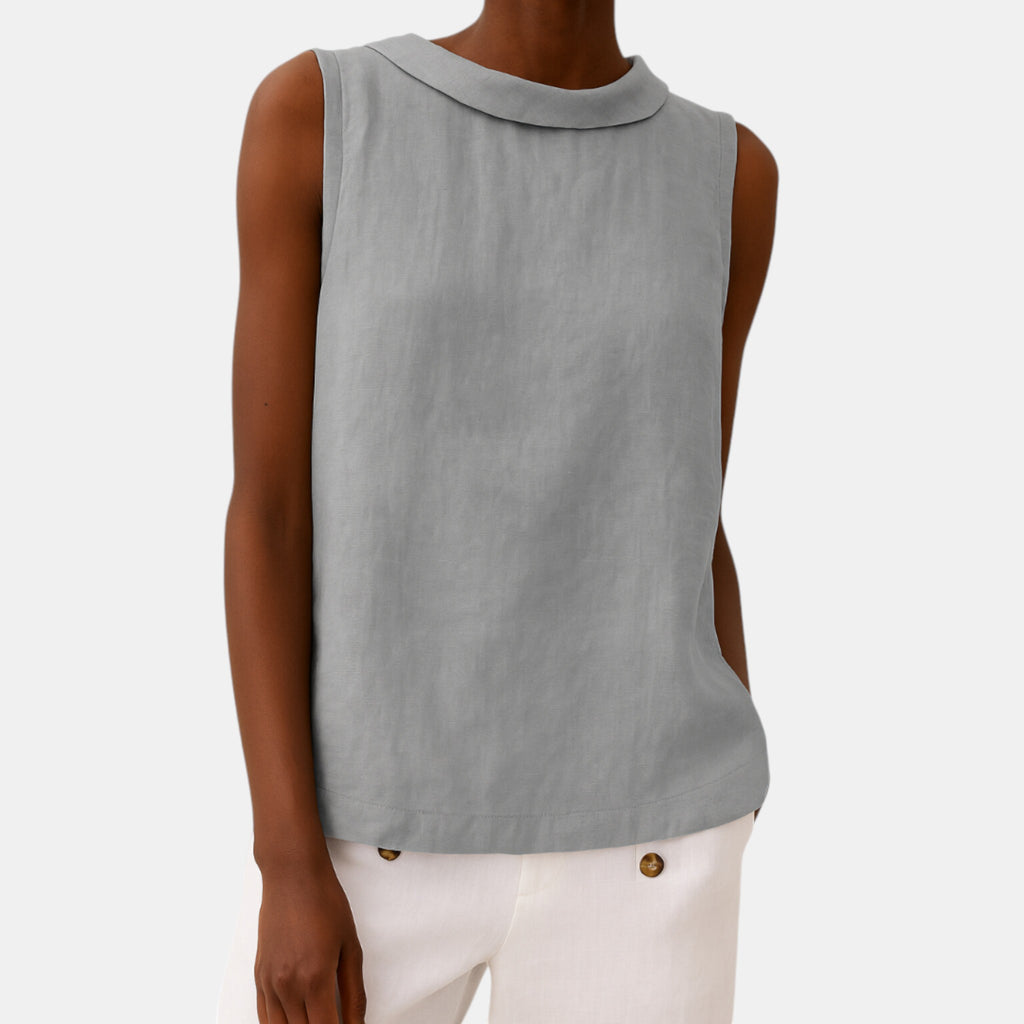 Women's Sleeveless Roll Collar Top Relaxed Fit Elegant Summer Blouse