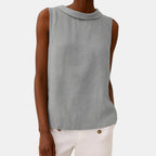 Women's Sleeveless Roll Collar Top Relaxed Fit Elegant Summer Blouse