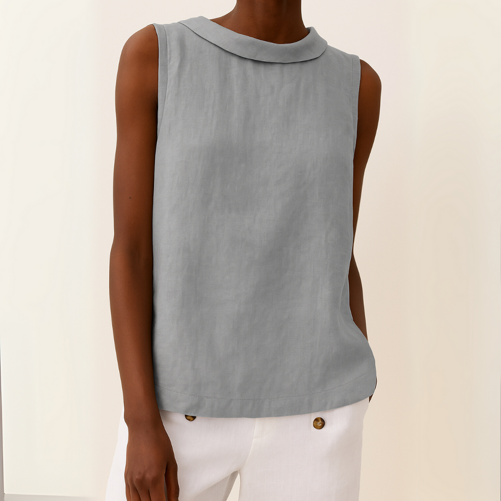 Women's Sleeveless Roll Collar Top Relaxed Fit Elegant Summer Blouse