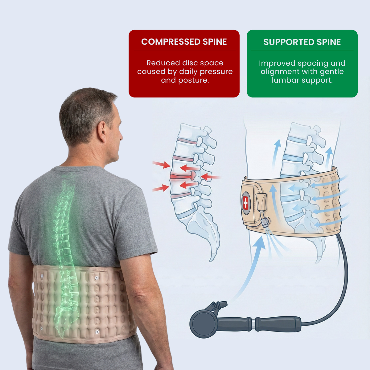 B&B Inflatable Back Support Belt with Adjustable Air Cushioning