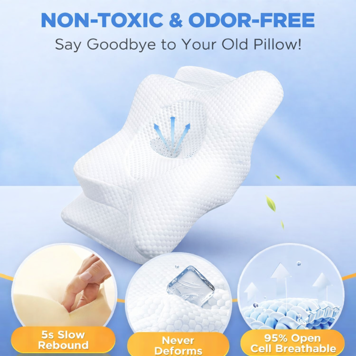 B&B Ergonomic Memory Foam Pillow – Contoured Neck & Spine Support