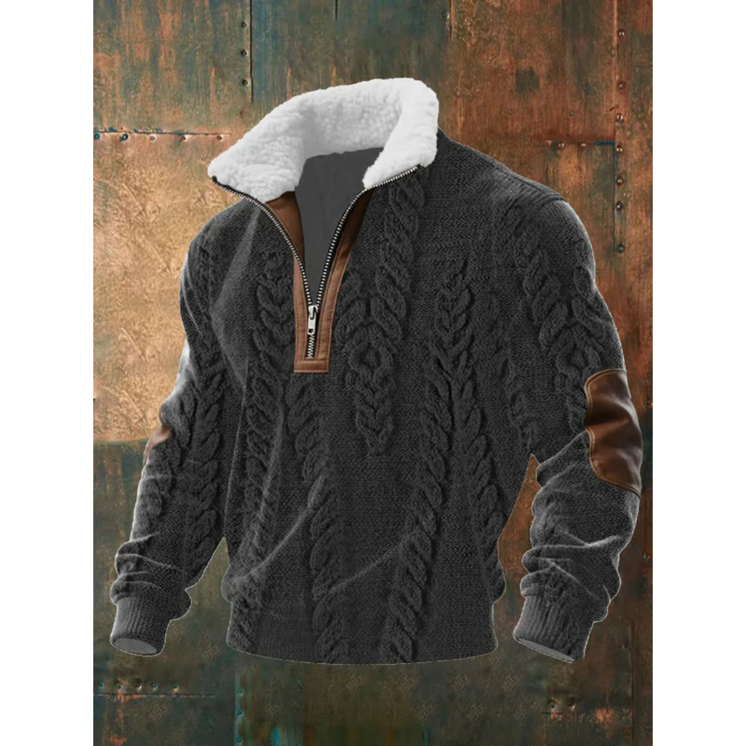 Pull-over pour homme à col montant zippé et motif losanges