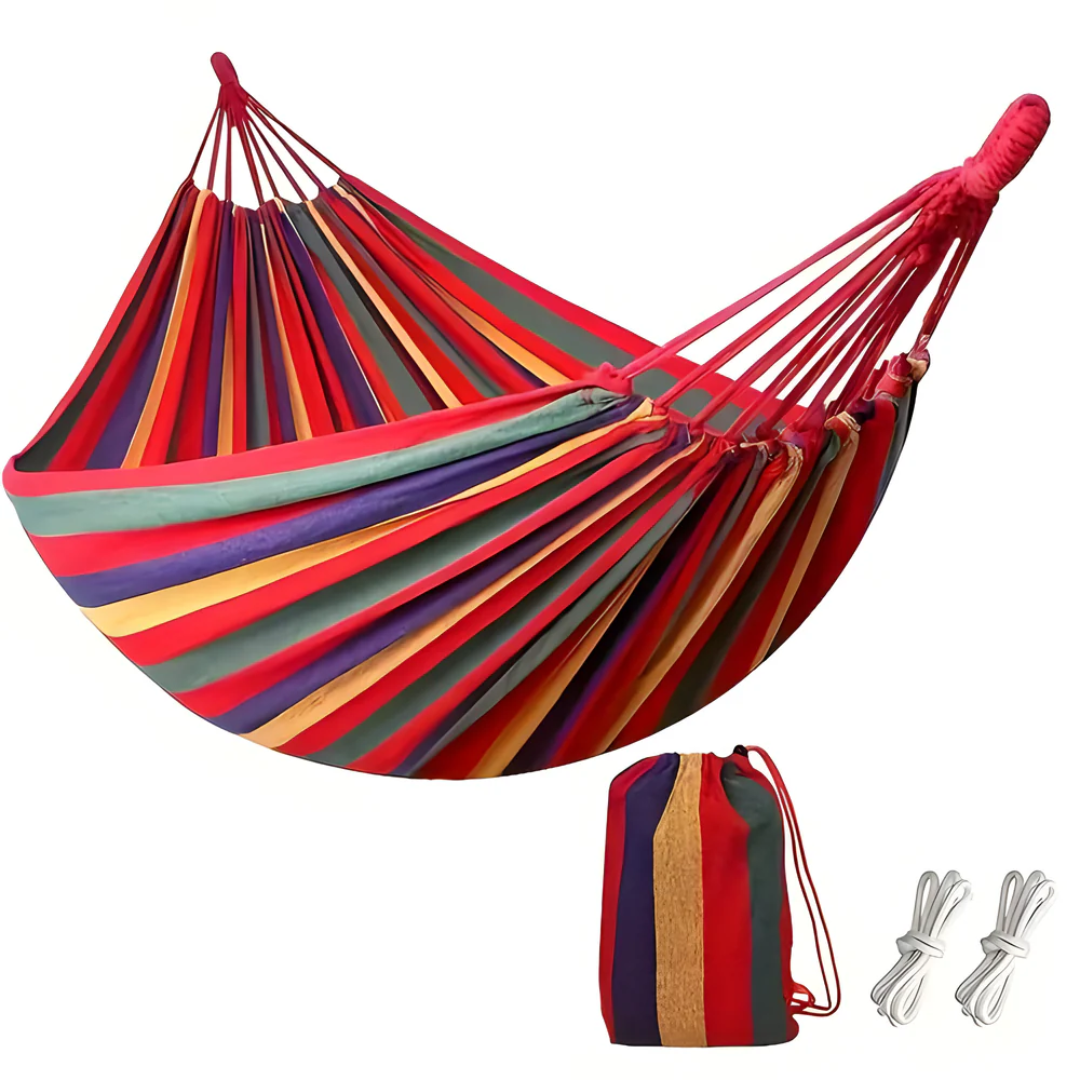 Outdoor Striped Hammock with Carrying Bag and Hanging Ropes