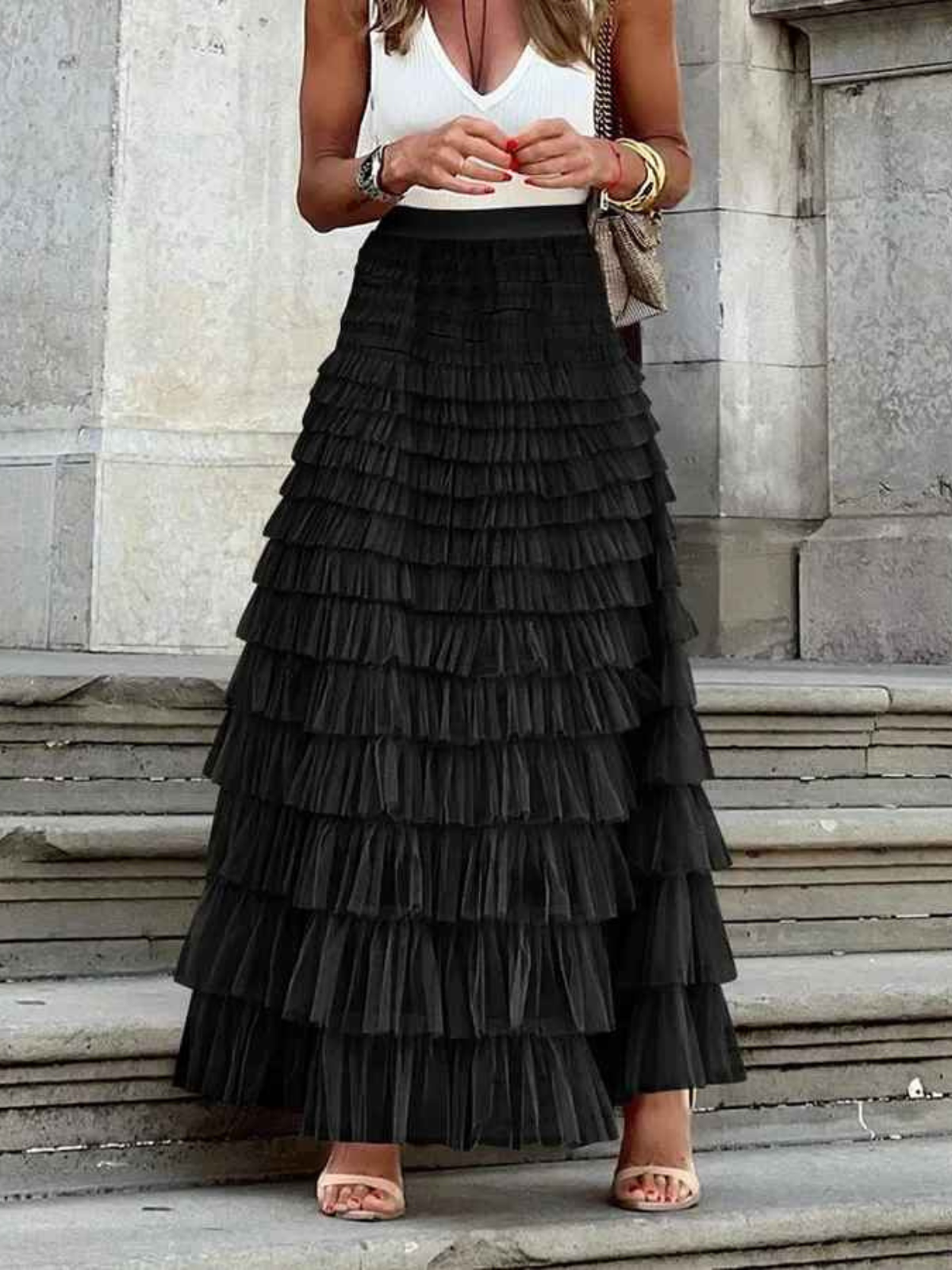 Jupe maxi à volants pour femmes, style bohème élégant