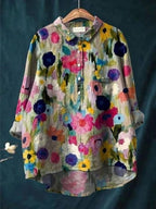 Blouse fleurie boutonnée pour femme, coupe décontractée