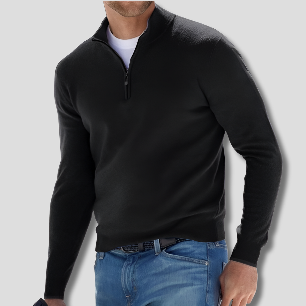 Pull élégant pour homme en mélange de coton à col zippé